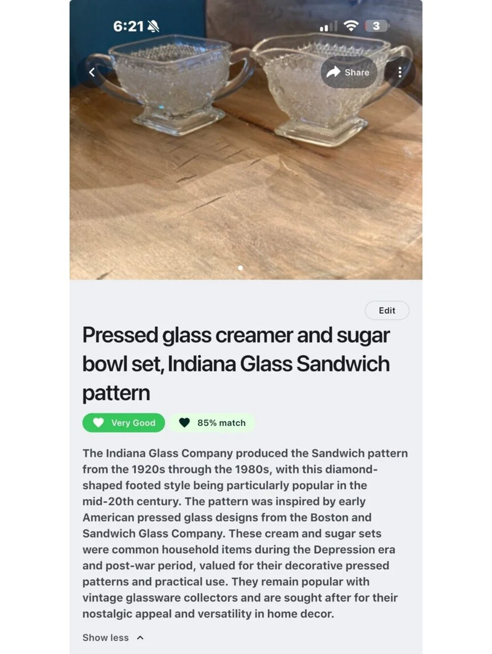 Vintage Indiana Glass Sandwich Pattern Pressed Glass Creamer and Sugar Bowl Set